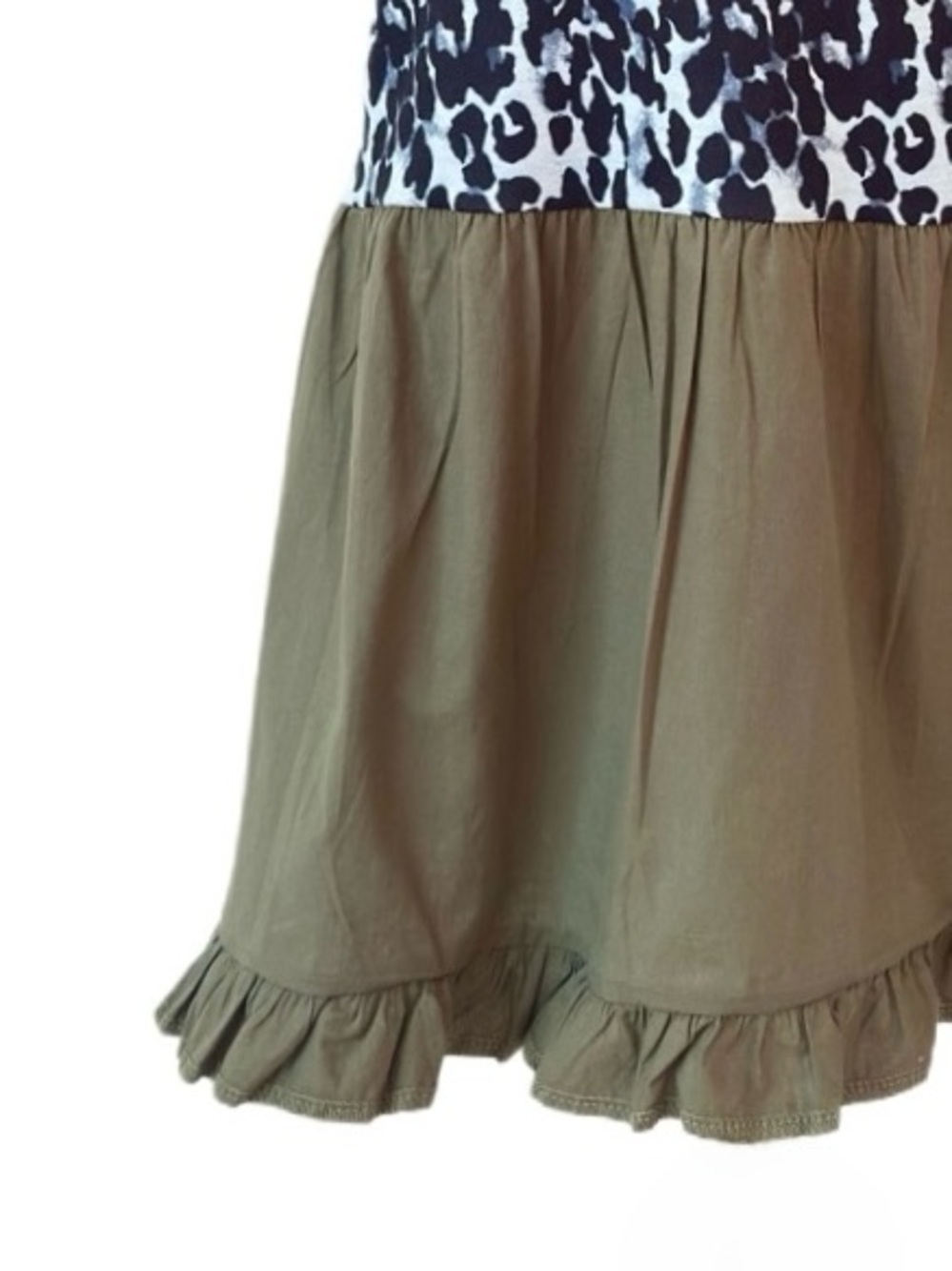 MISSLOOK ~ Olive V-Neck Tiered Tunic Dress with Leopard Waistband Long Sleeves - Picture 8 of 10
